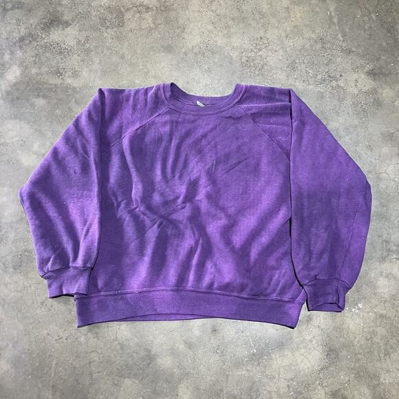 Vintage 70s Purple Overdyed Blank Raglan Sweatshirt - Picture 1 of 4